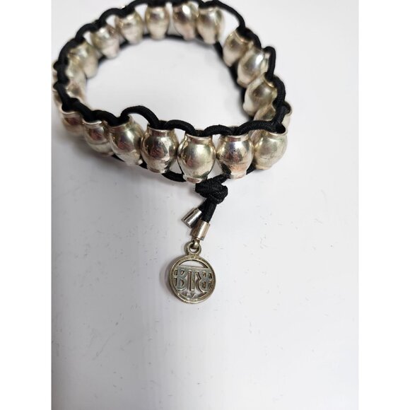 Buddha To Buddha Sterling Silver Bead Bracelet With Black Cord & Logo Charm Adju - Picture 7 of 8